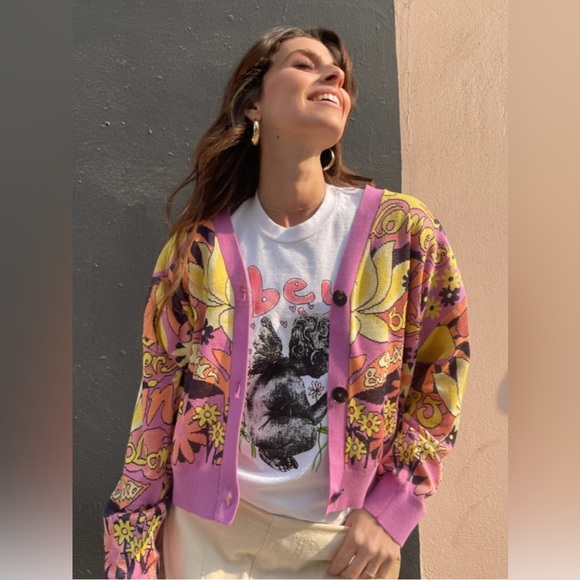 Scotch & Soda Flower Jacquard Cardigan Orchid Pink Lark in Bloom , size M - Picture 1 of 12